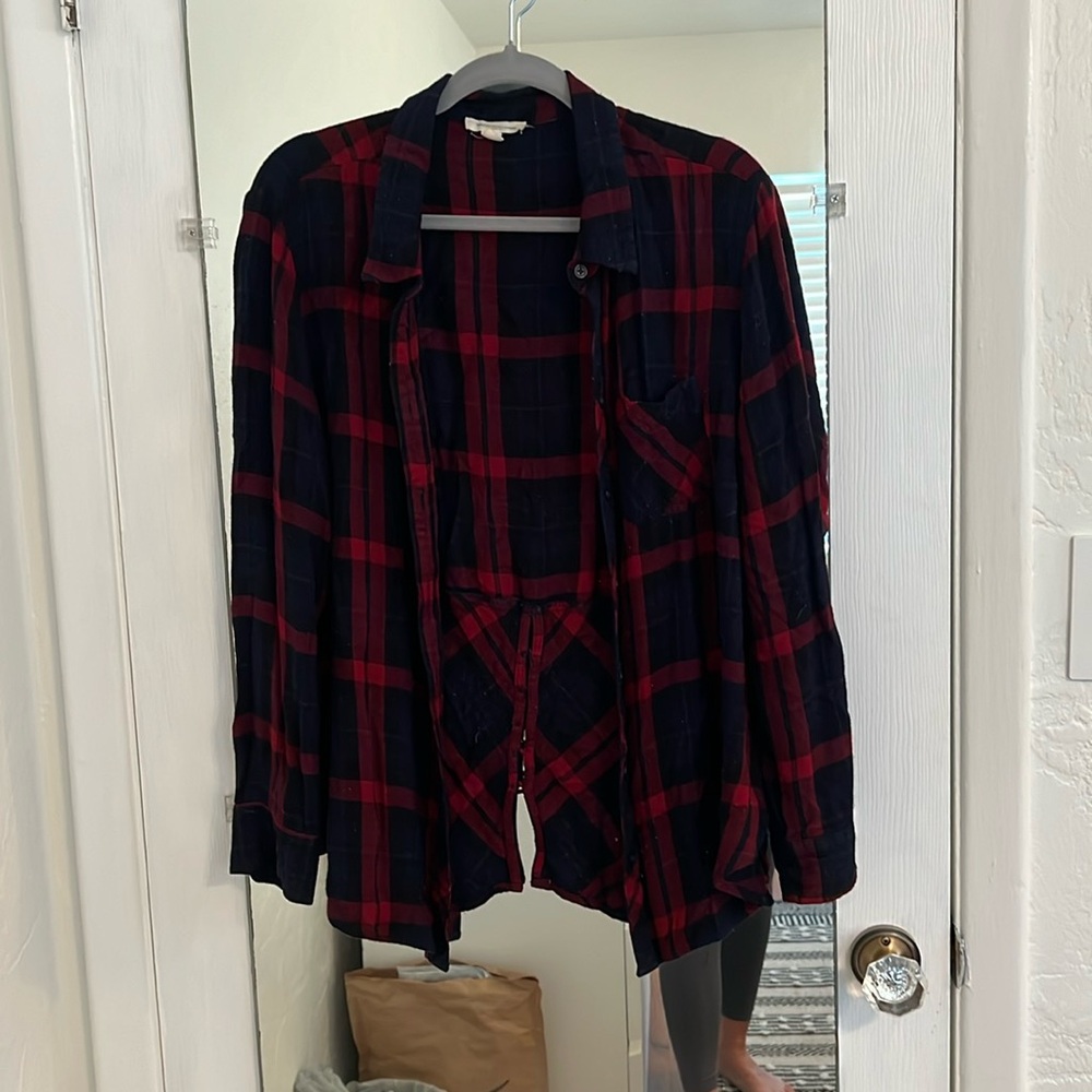 Plaid button up (navy & red)